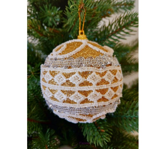 Новорічні кулі золоті з ажурним візерунком Ø80мм, ціна за набір 3 шт (SH227)